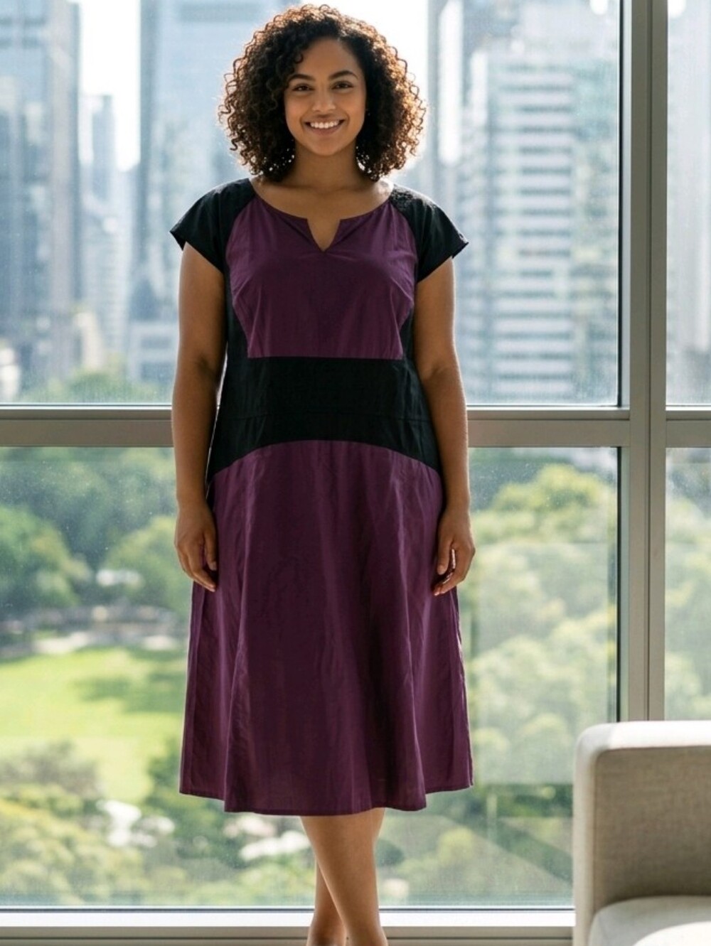 eShakti colorblock A-line midi dress Sz 4X 28W